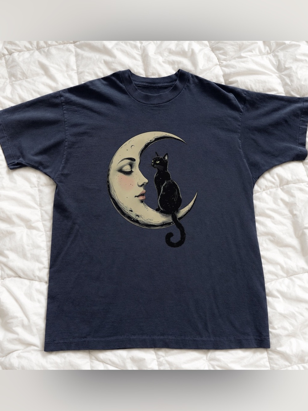Black Moon Cat Graphic Tee - Vintage Retro Styles